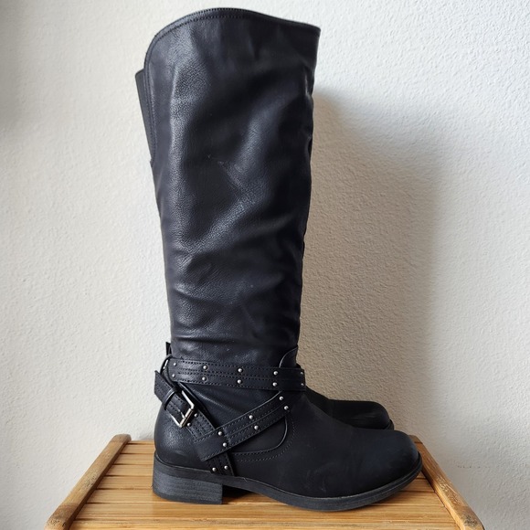 XOXO Womens Myles‎ Tall Biker Riding Boots Knee High Black Size 8M Block Heel - Picture 5 of 14